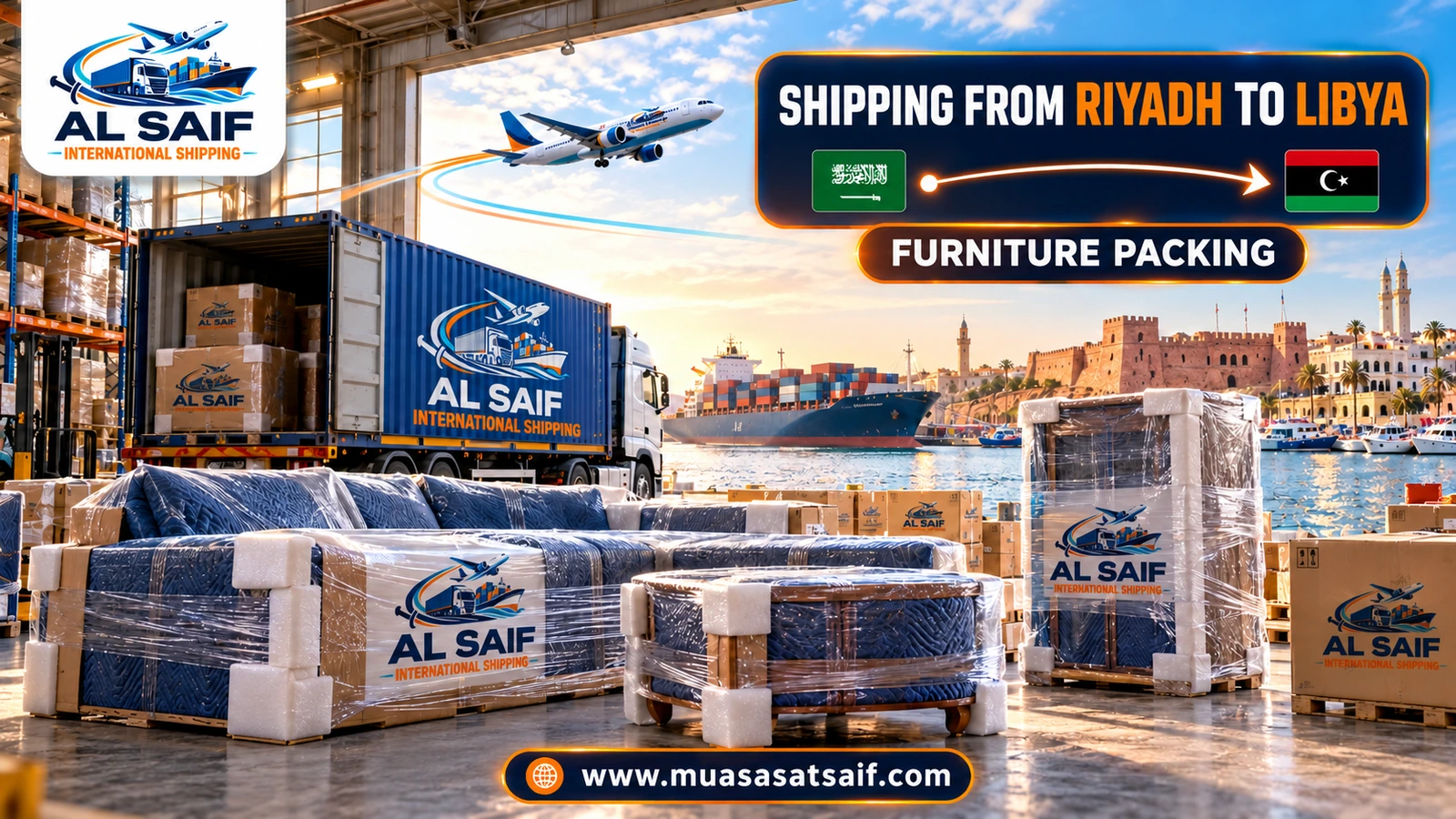 Packing a Riyadh home’s furniture before shipping to Libya — Al Saif