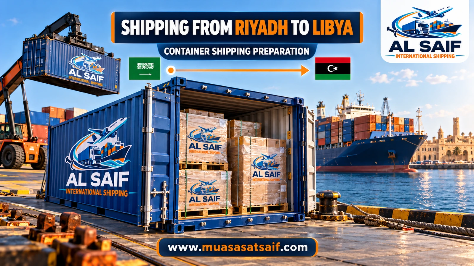 Unloading and clearing a Riyadh container at Misrata port in Libya — Al Saif
