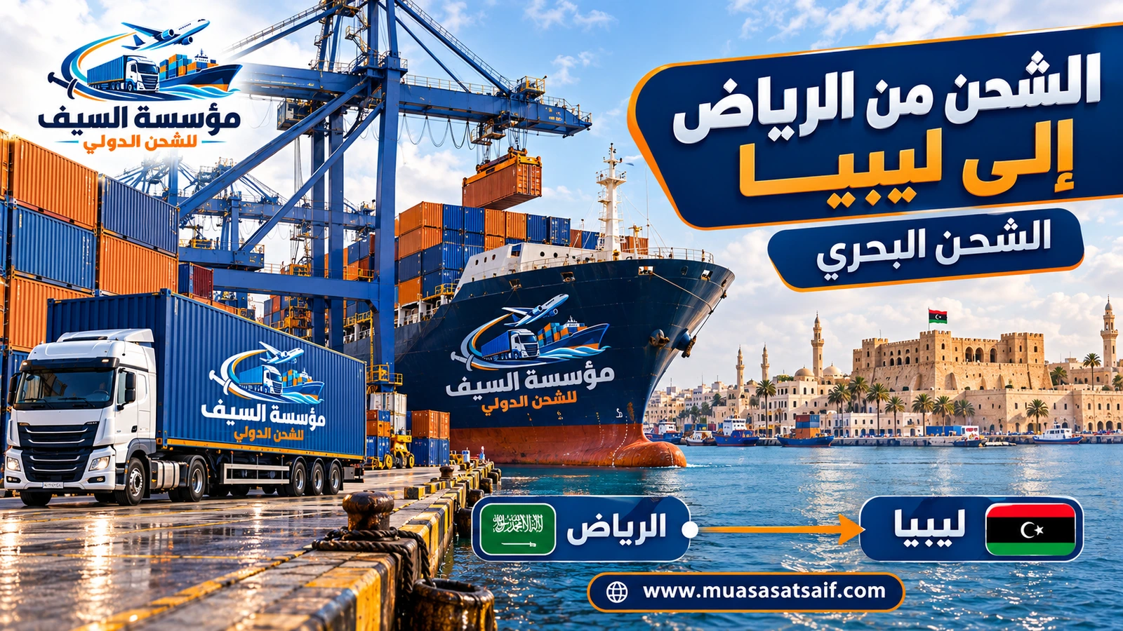 حاوية أثاث من الرياض عبر ميناء جدة الإسلامي إلى ميناء طرابلس — مؤسسة السيف