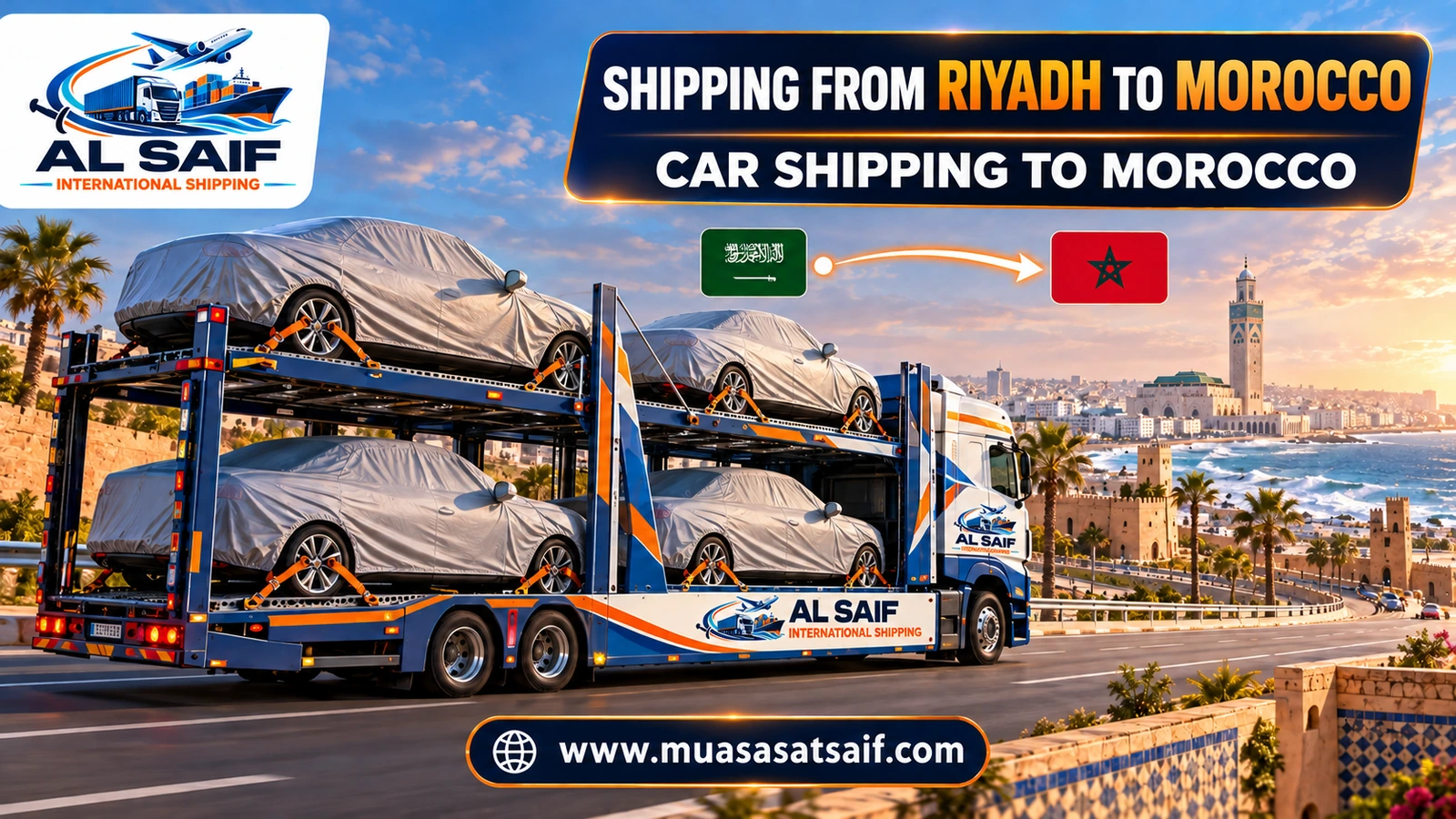 Car shipping from Riyadh to Morocco inside a container — Al Saif