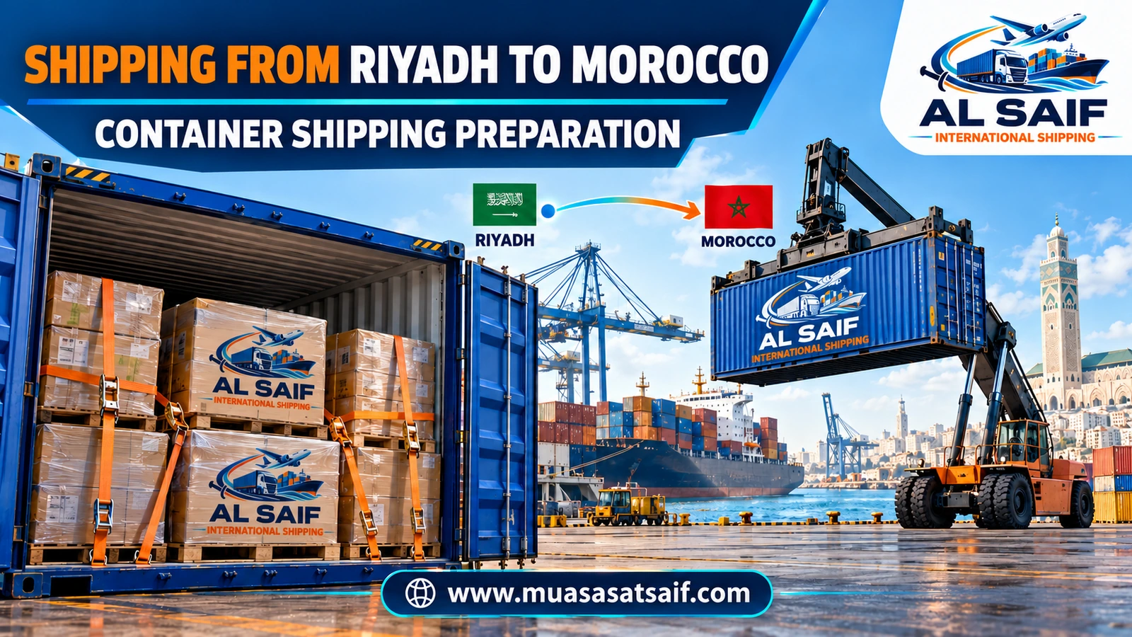 A truck carrying a furniture container from Riyadh to Jeddah Islamic Port for shipping to Morocco — Al Saif