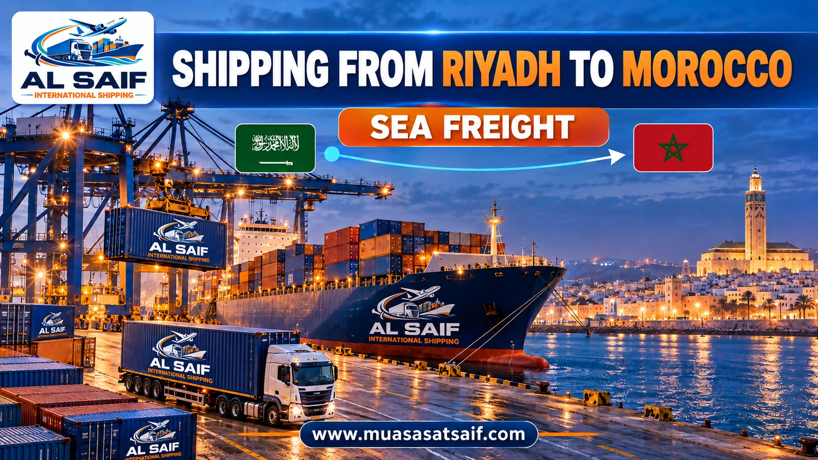 A furniture container from Riyadh via Jeddah Islamic Port to Casablanca and Tanger Med — Al Saif