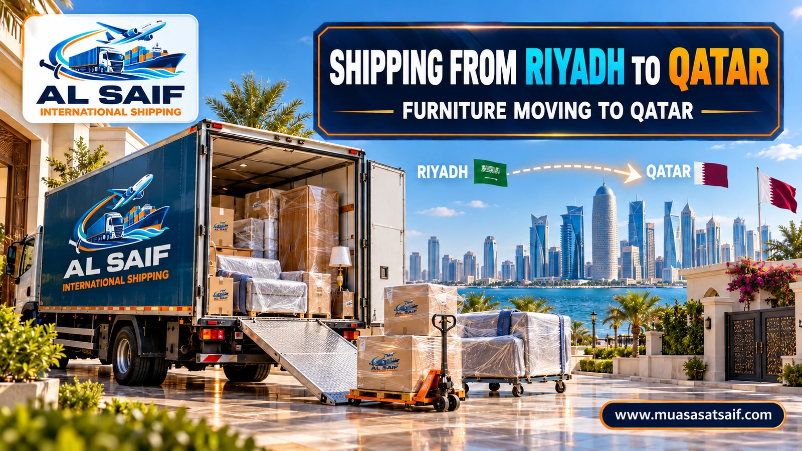 Loading a Riyadh household into a closed dyna bound for Qatar — Al Saif