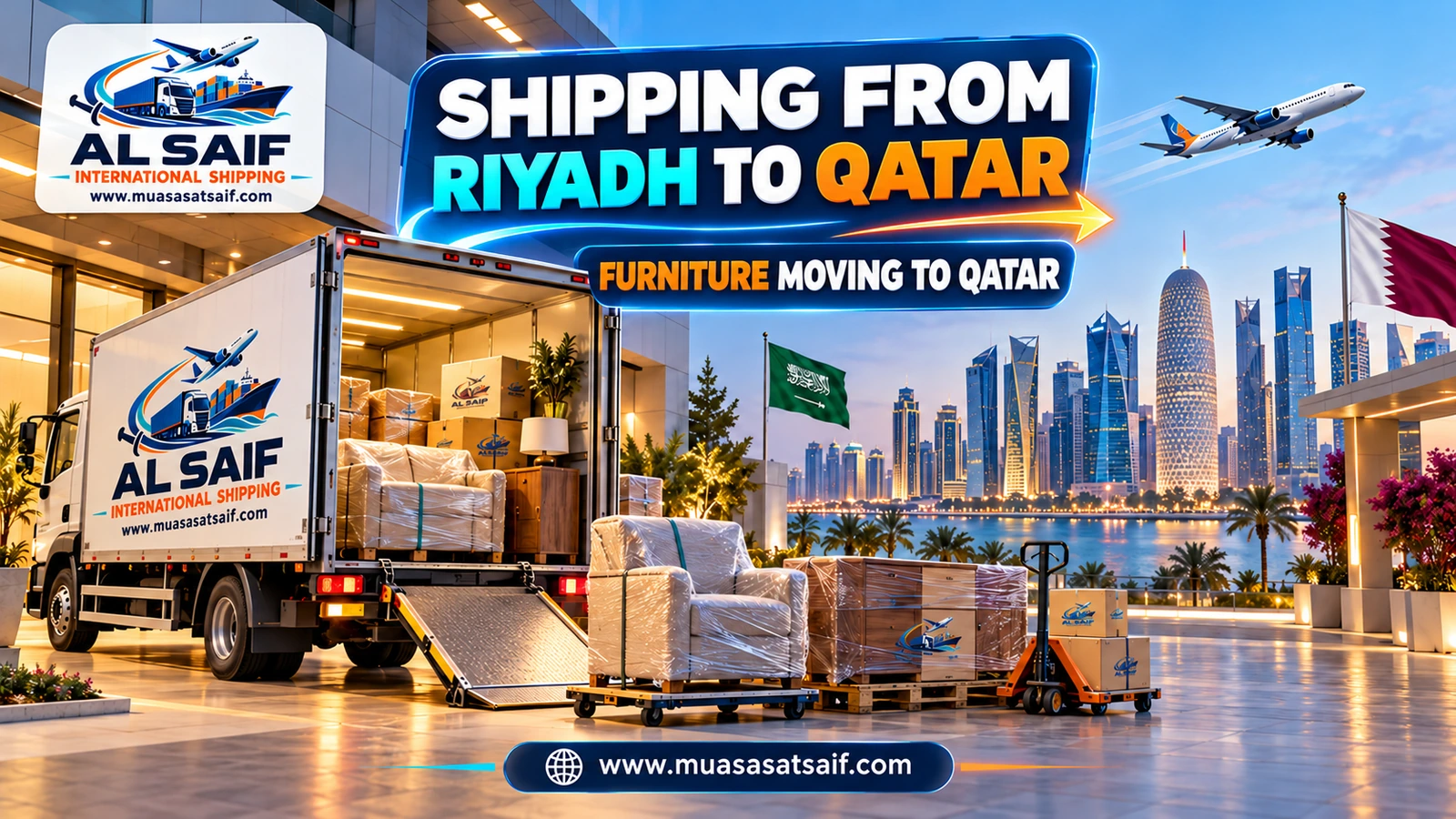 Loading furniture into a closed dyna from Riyadh to Qatar — Al Saif