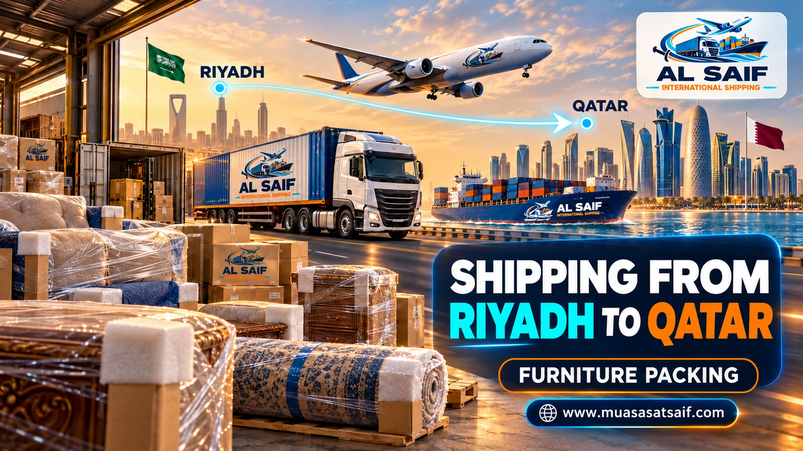 Packing furniture and boxes in Riyadh before shipping to Qatar — Al Saif