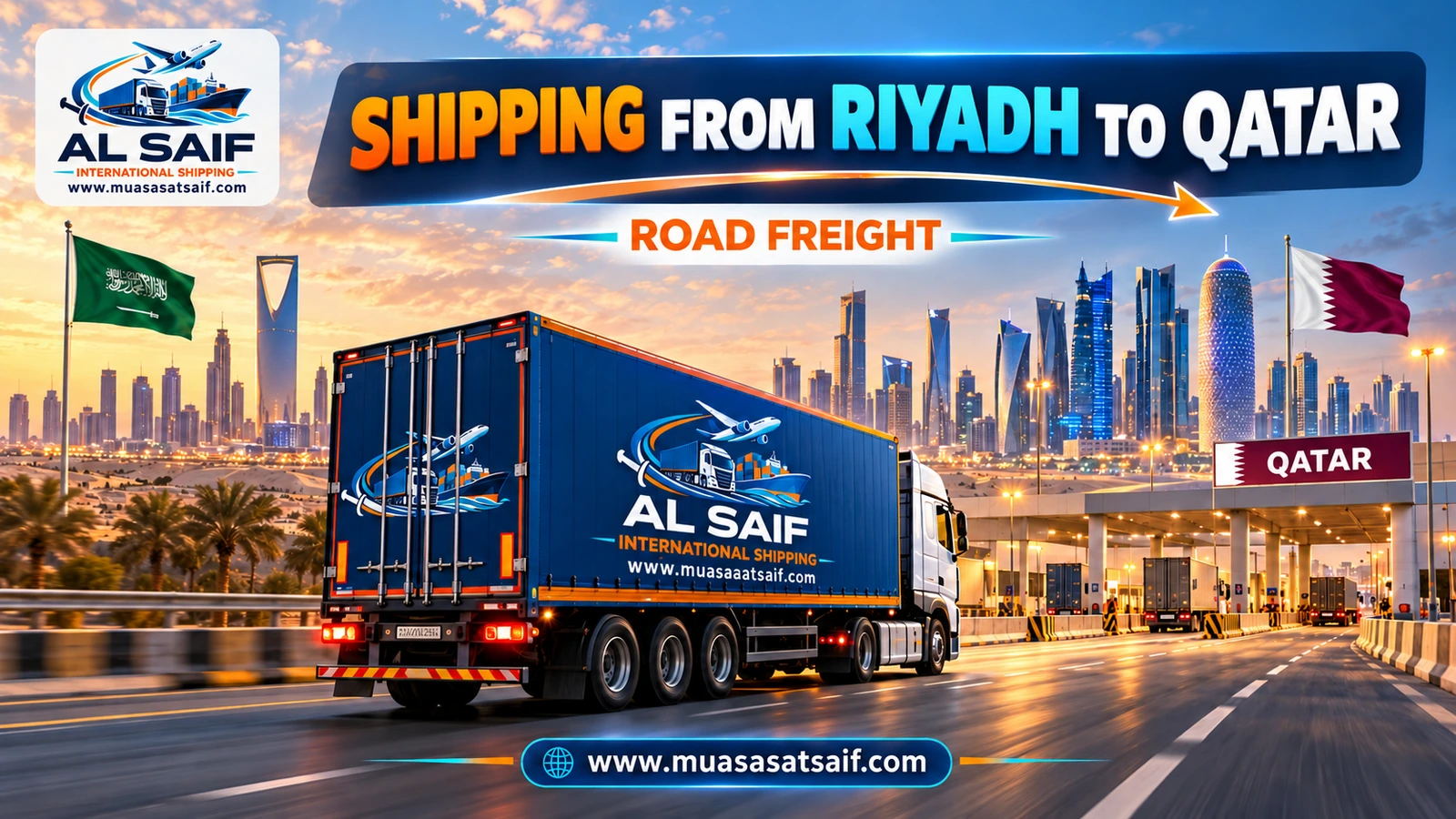 Furniture truck on the road from Riyadh to the Salwa crossing — Al Saif