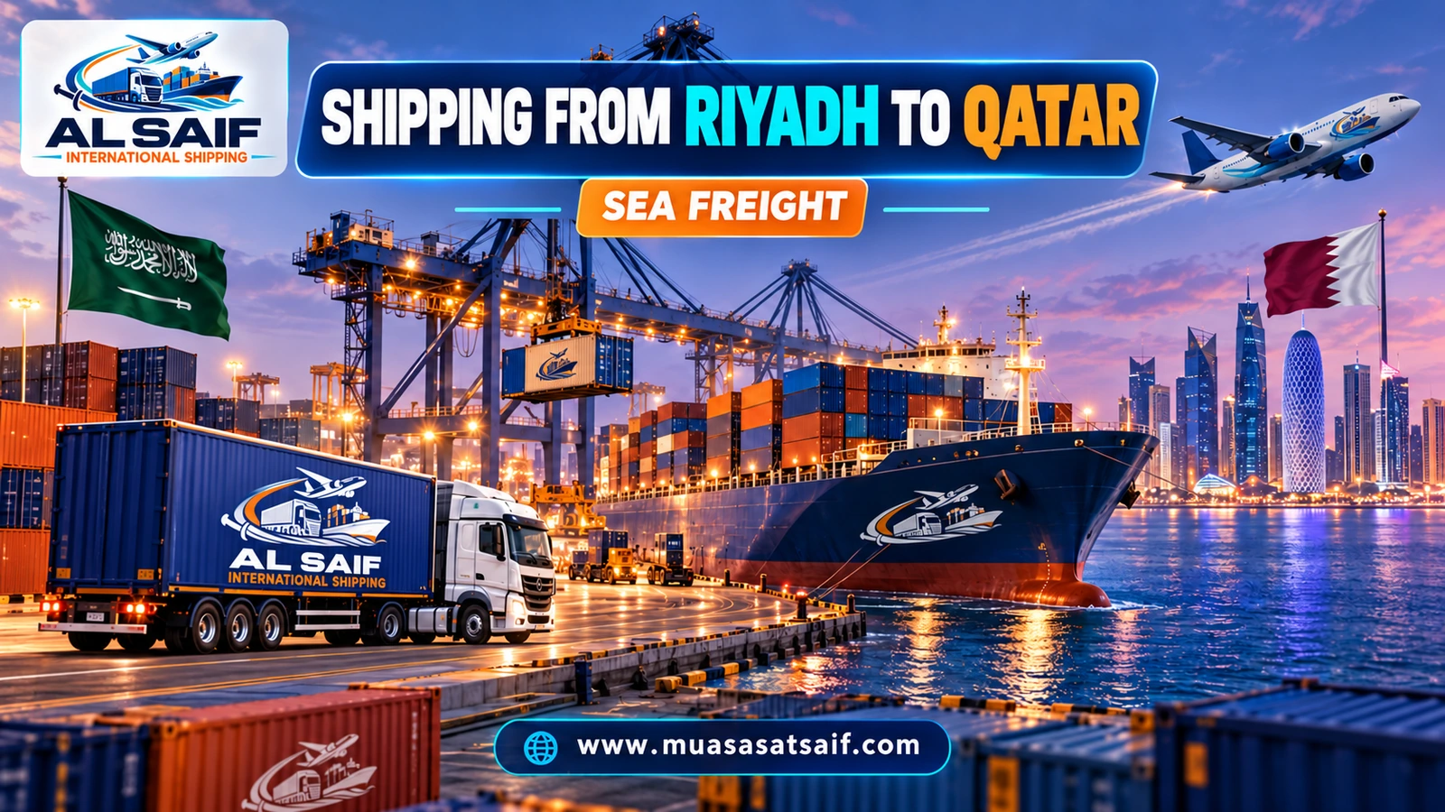 Commercial containers from Dammam port to Hamad Port for Riyadh traders — Al Saif