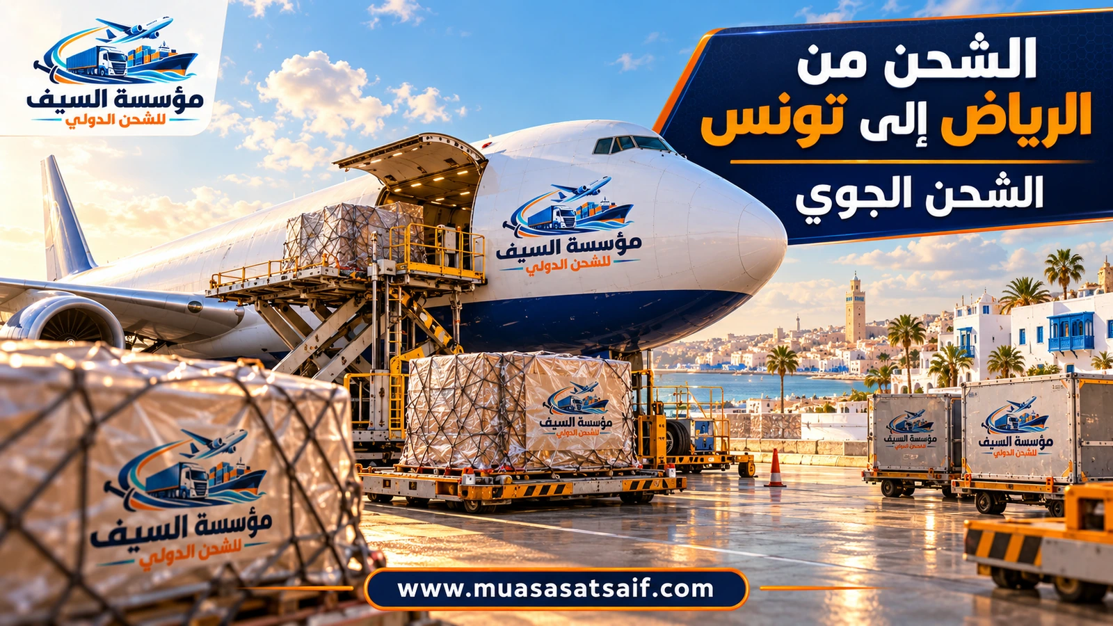 الشحن الجوي من مطار الملك خالد بالرياض إلى مطار تونس قرطاج — مؤسسة السيف