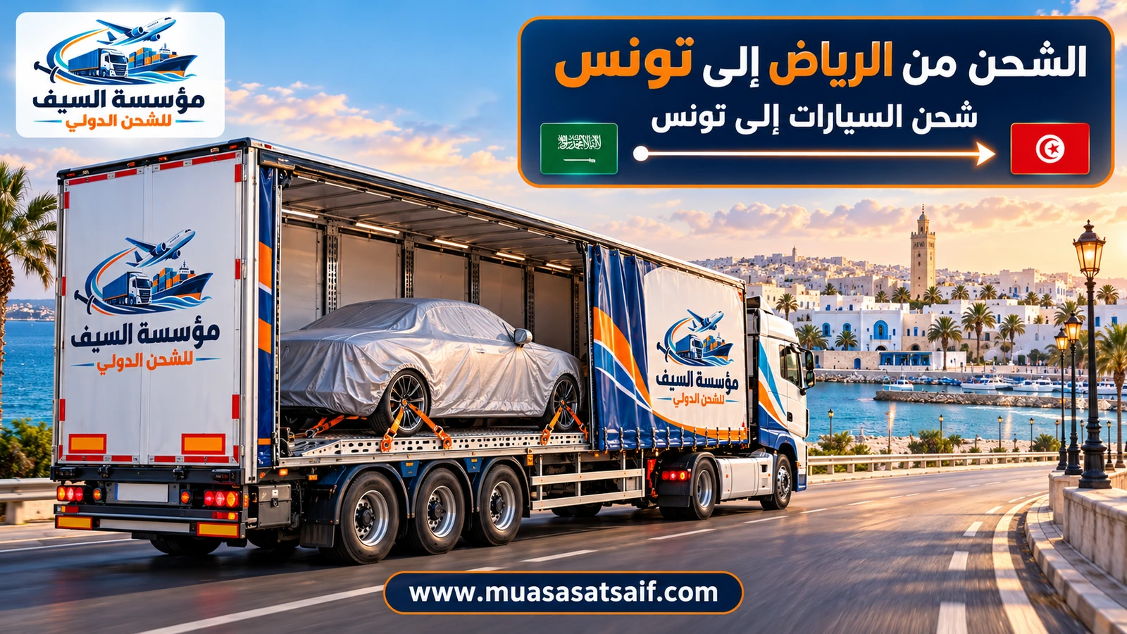 شحن سيارات من الرياض الي تونس داخل حاوية — مؤسسة السيف