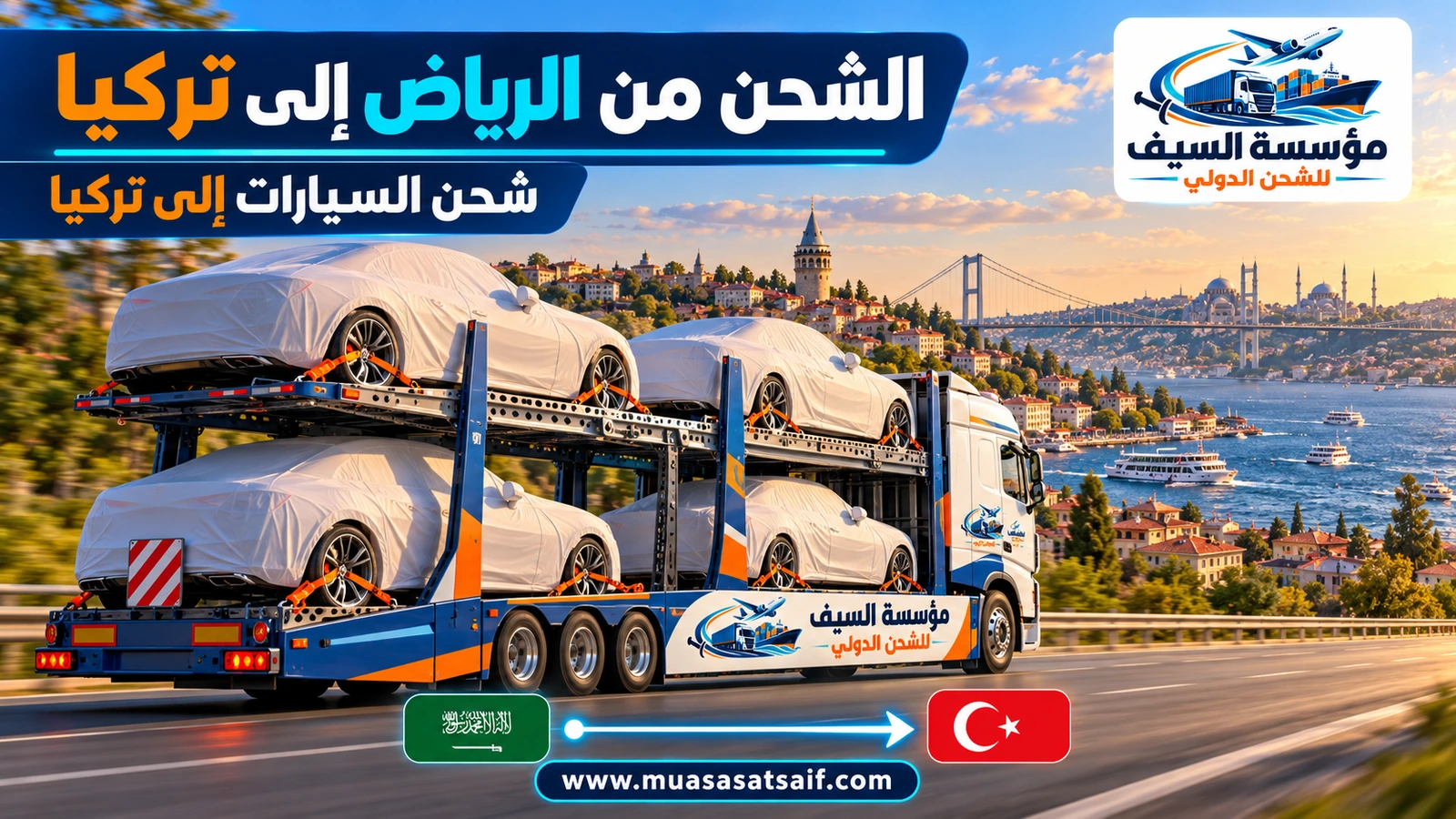 شحن سيارات من الرياض الي تركيا داخل حاوية مغلقة — مؤسسة السيف
