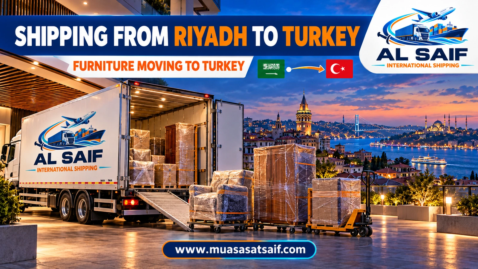 Loading furniture from a Riyadh home into a container bound for Turkey — Al Saif