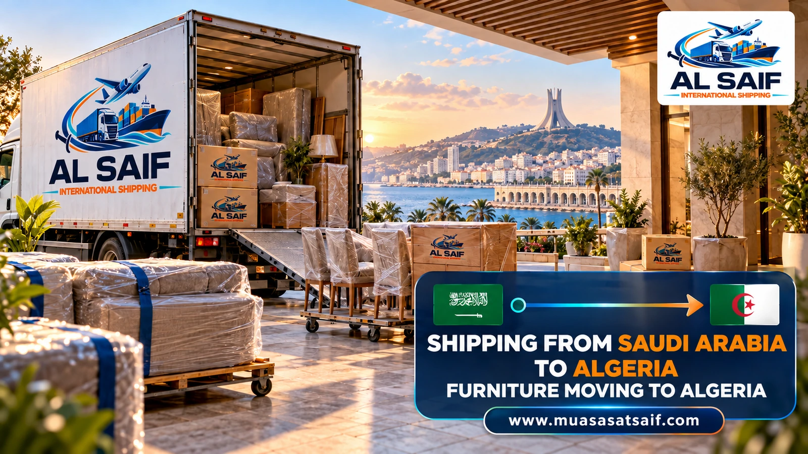 Loading furniture into a container bound for Algeria from Saudi Arabia — Al Saif