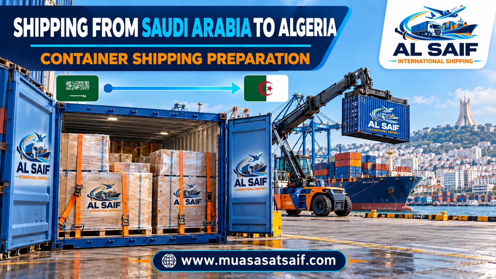 Truck carrying a container from Riyadh to Jeddah port on its way to Algeria — Al Saif