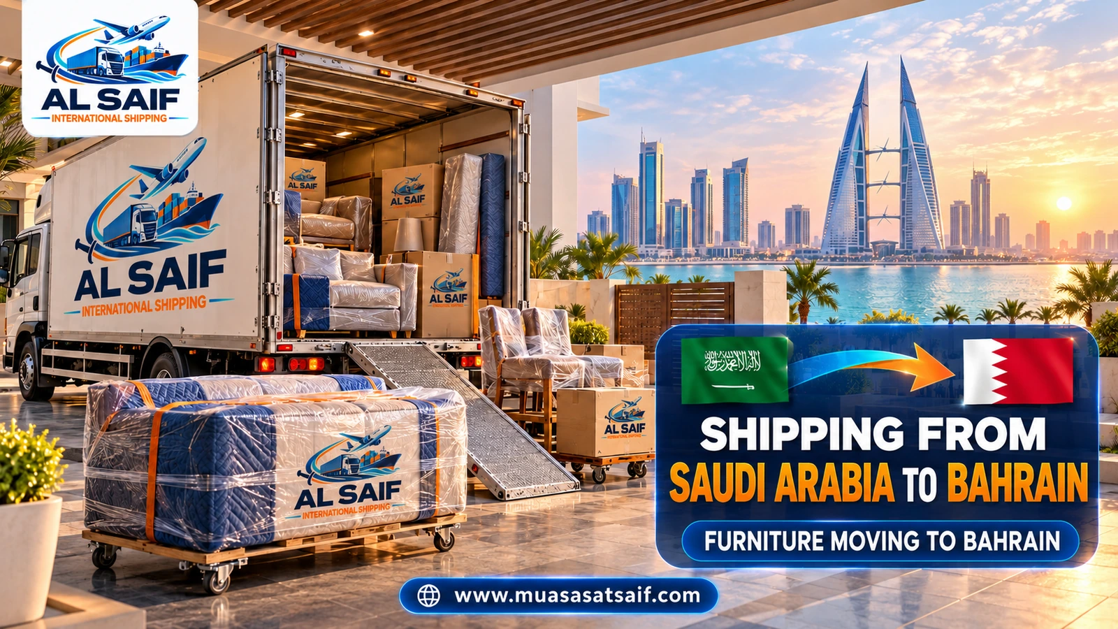 Moving furniture from Saudi Arabia to Bahrain in a closed truck — Al Saif