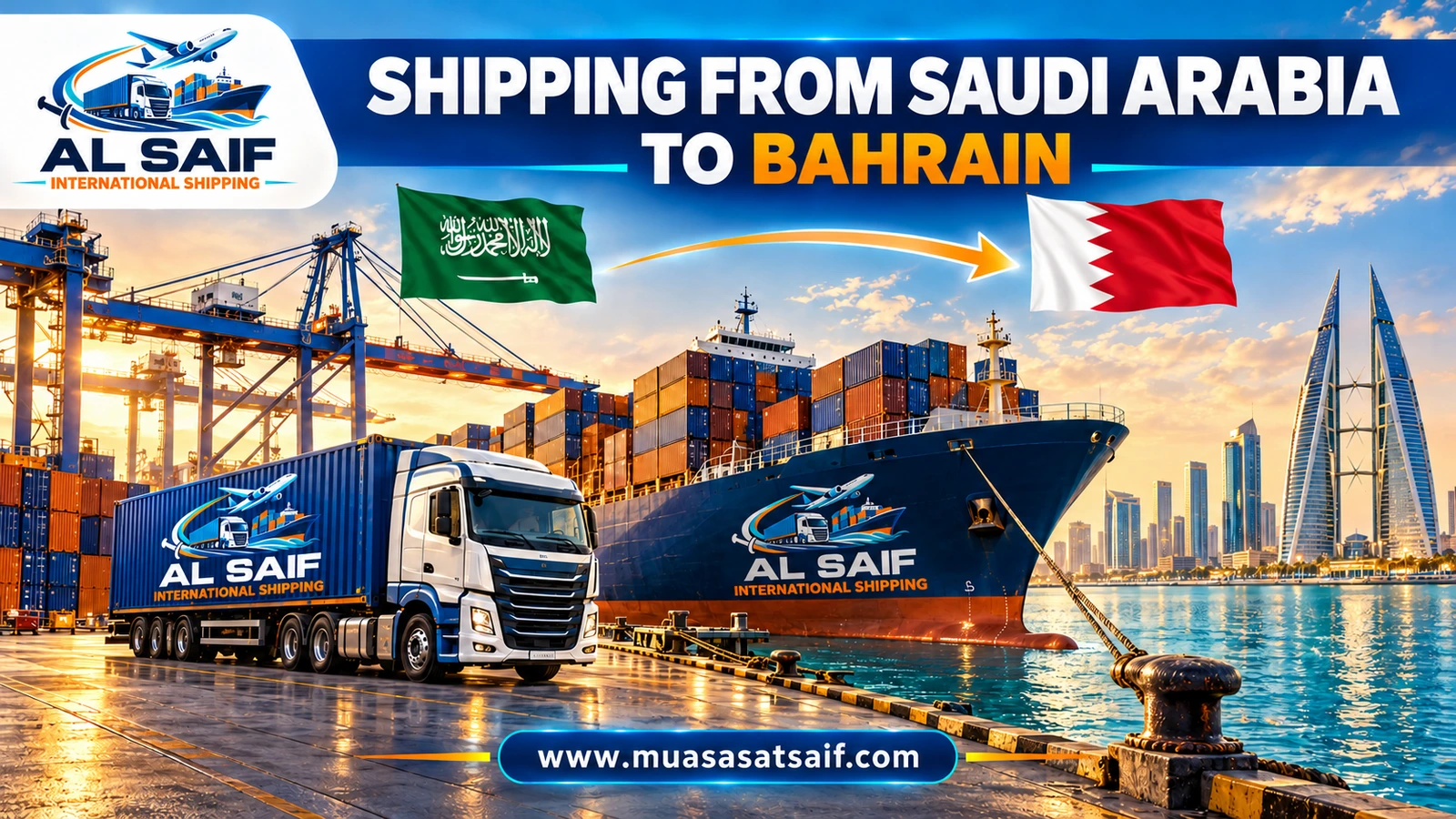 Commercial containers from Dammam port to Khalifa Bin Salman Port — Al Saif