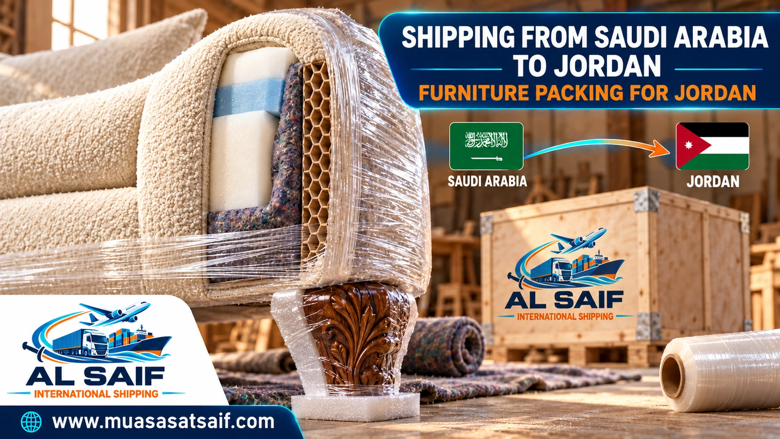 Packing furniture before shipping from Saudi Arabia to Jordan — Al Saif