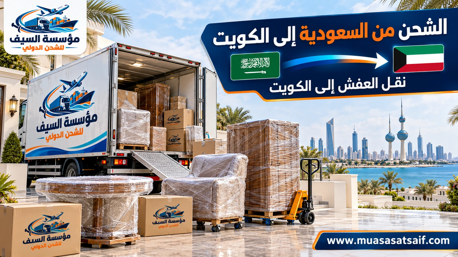 نقل الأثاث من السعودية إلى الكويت بشاحنة مغلقة — مؤسسة السيف
