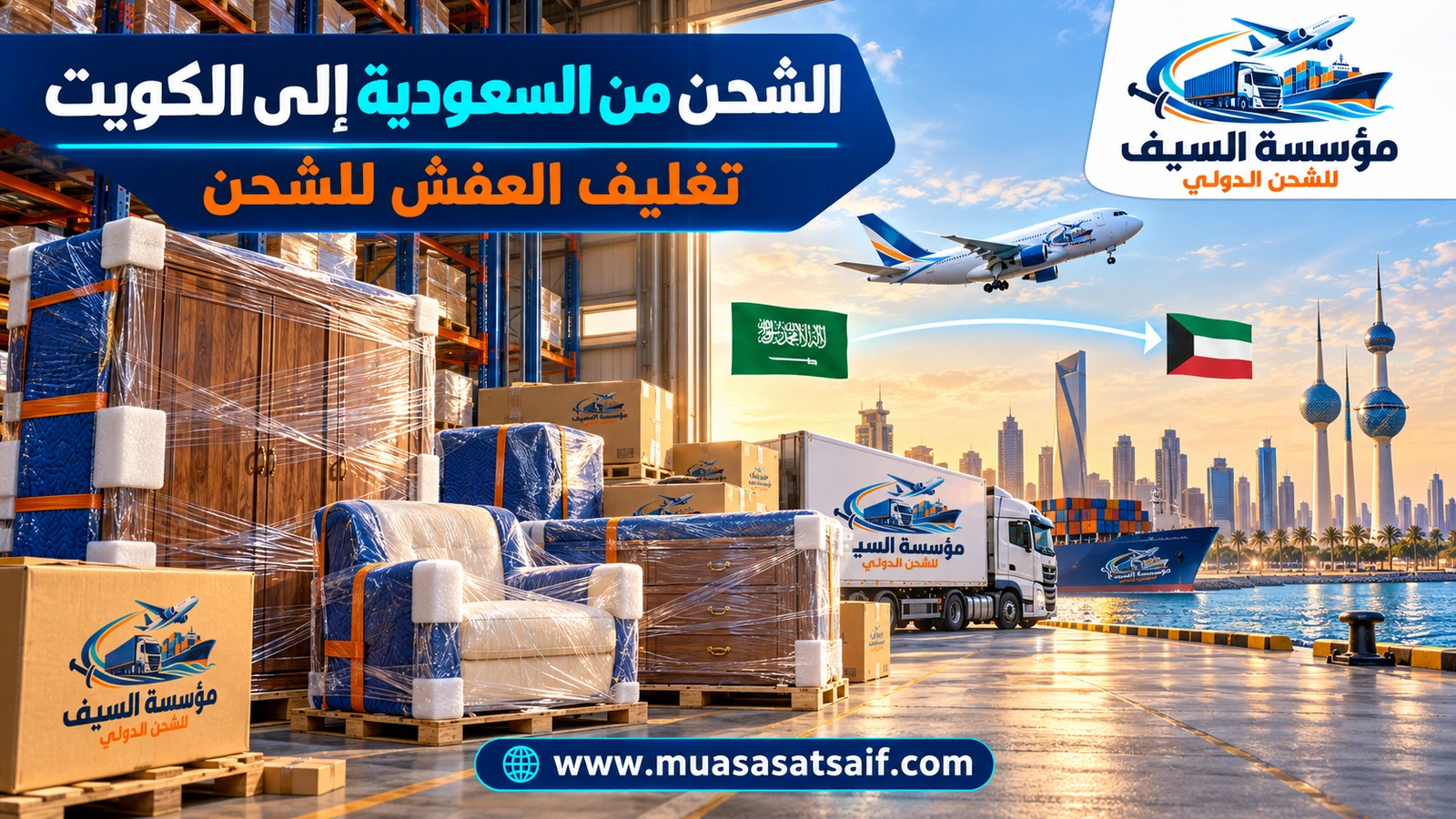 تغليف الأثاث قبل شحنه من السعودية إلى الكويت — مؤسسة السيف