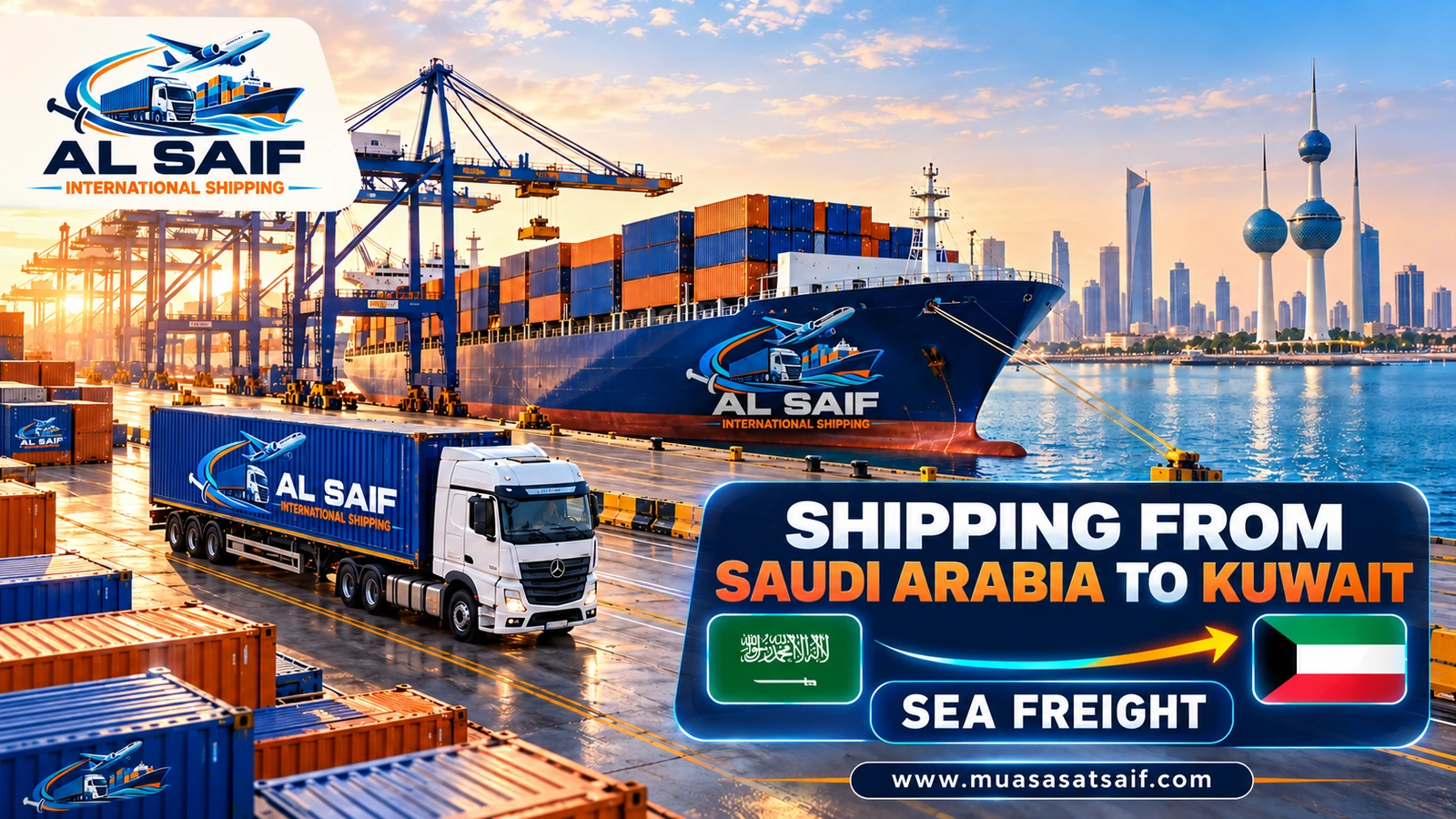 Commercial containers shipped from Dammam port to Shuwaikh port — Al Saif