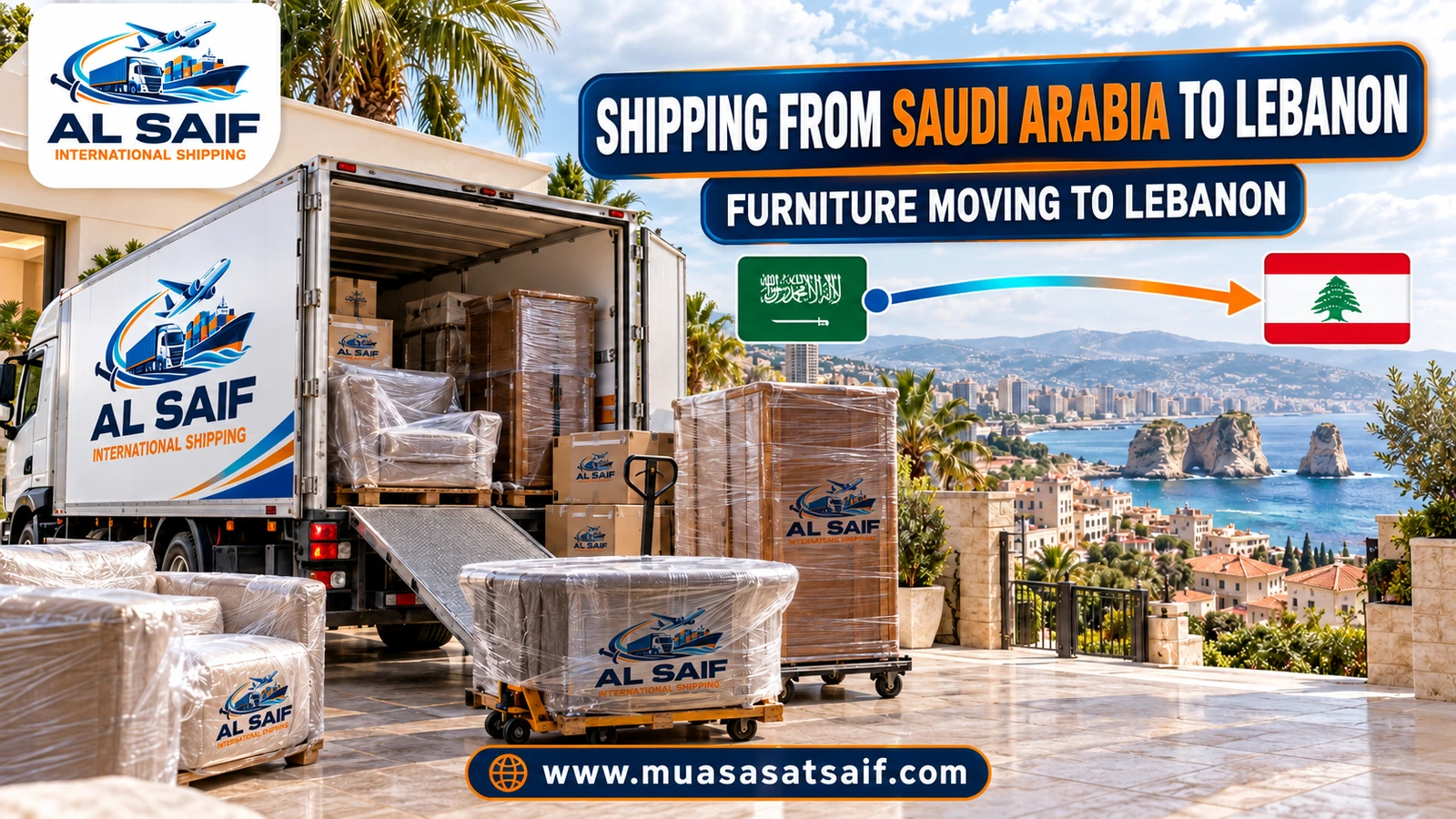 Moving furniture from Saudi Arabia to Lebanon in a closed truck — Al Saif
