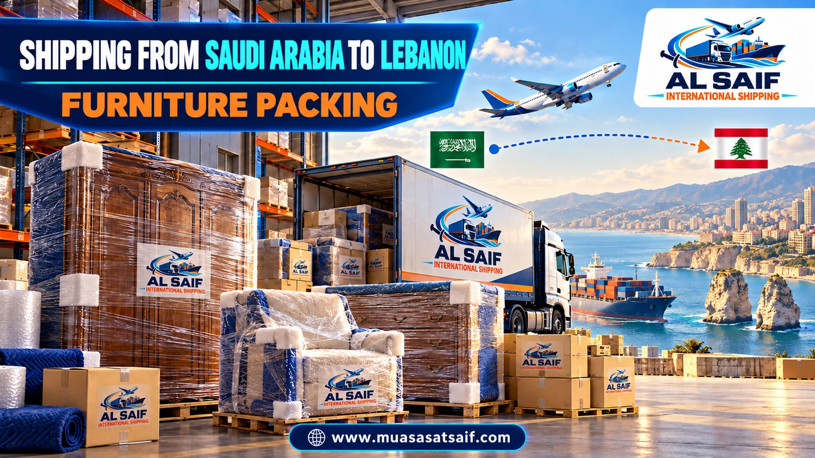Packing furniture before shipping from Saudi Arabia to Lebanon — Al Saif