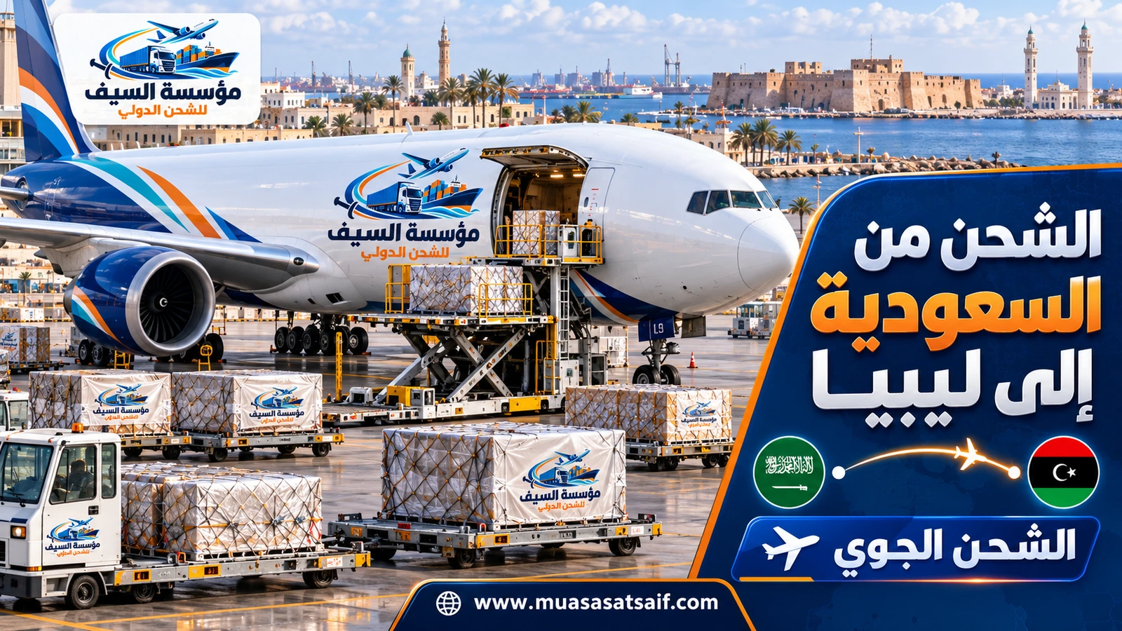 الشحن الجوي من مطارات السعودية إلى مطار معيتيقة في طرابلس — مؤسسة السيف
