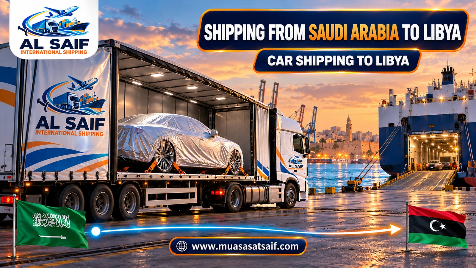 Car shipping from Saudi Arabia to Libya inside a container — Al Saif