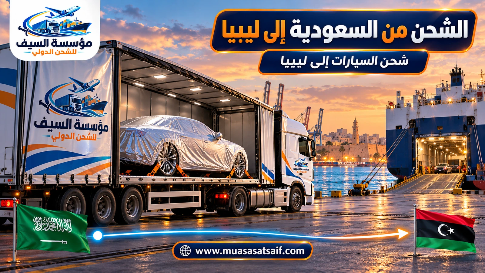شحن سيارات من السعودية الي ليبيا داخل حاوية — مؤسسة السيف