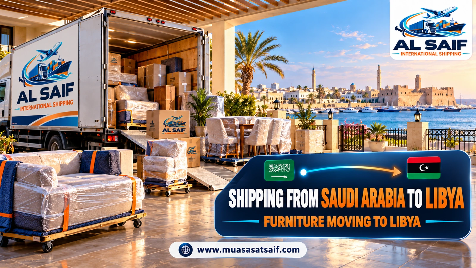 Loading household furniture into a container bound from Saudi Arabia to Libya — Al Saif