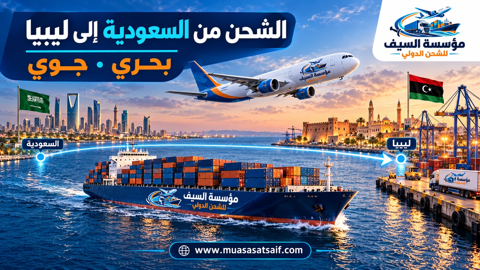 شركة شحن من السعودية الي ليبيا | نقل أثاث بحري وحاويات وشحن سيارات إلى طرابلس وبنغازي