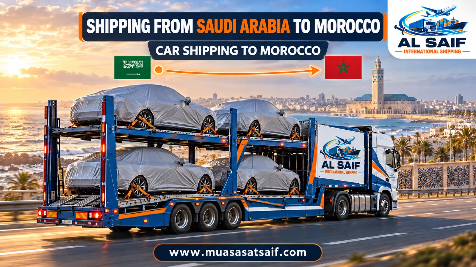 Car shipping from Saudi Arabia to Morocco inside a container — Al Saif