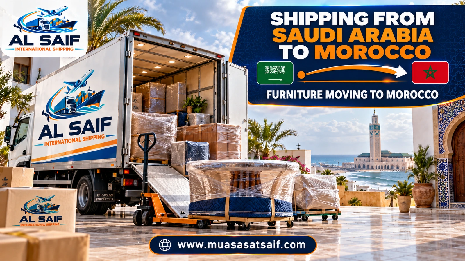 Loading a Saudi home’s furniture into a container bound for Morocco — Al Saif