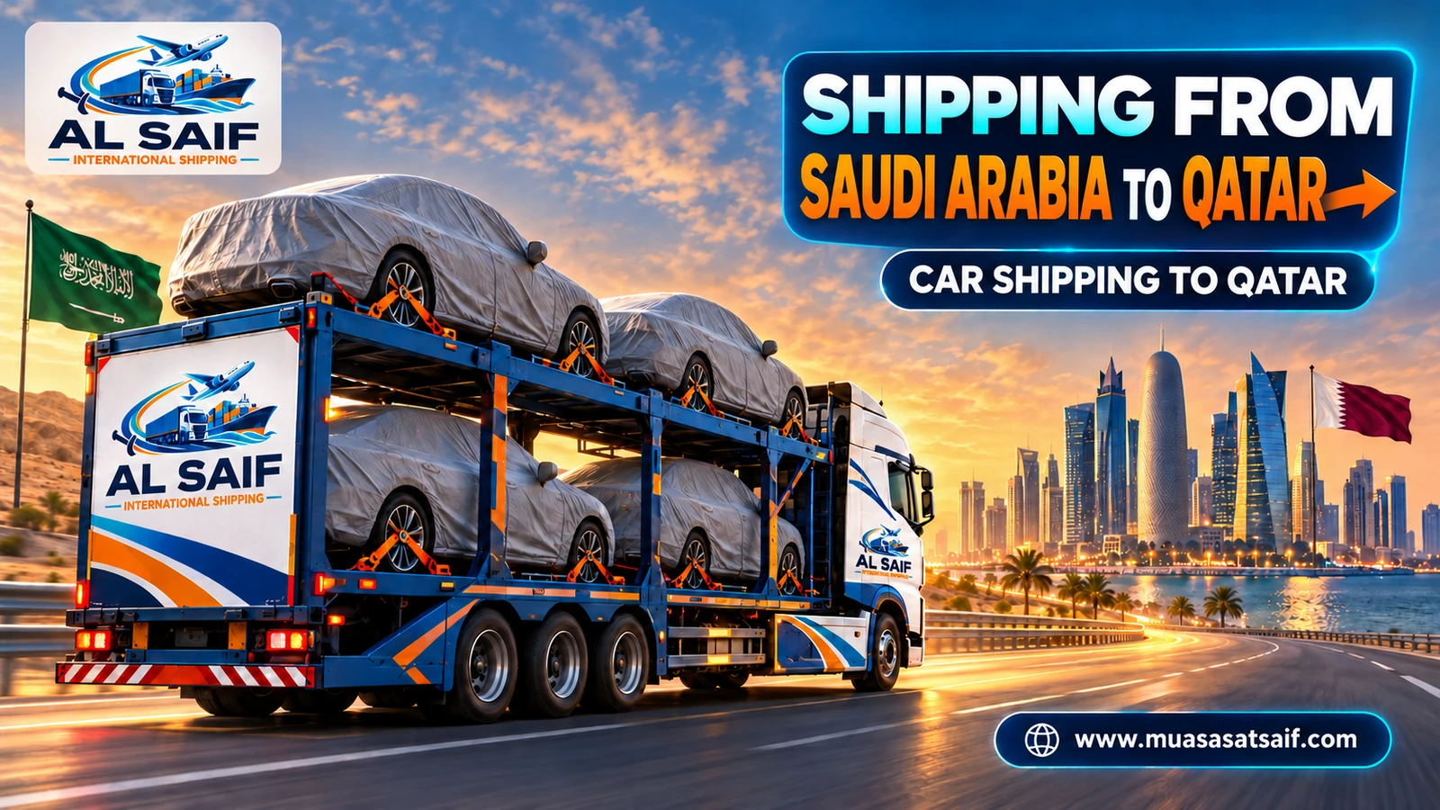 Car shipping from Saudi Arabia to Qatar on a carrier — Al Saif