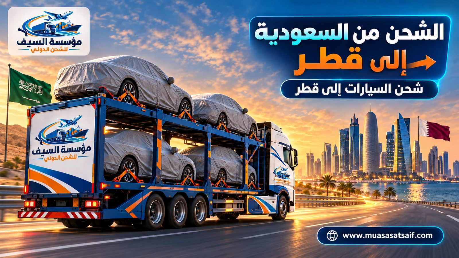 شحن سيارات من السعودية إلى قطر على ناقلة — مؤسسة السيف