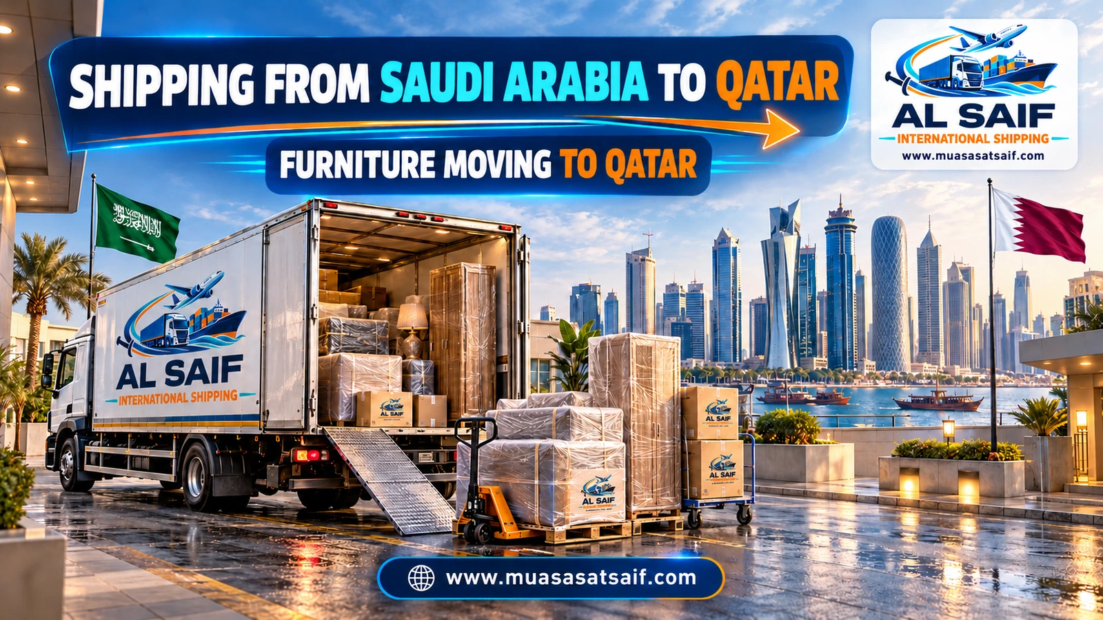 Loading furniture into a closed truck from Saudi Arabia to Qatar — Al Saif