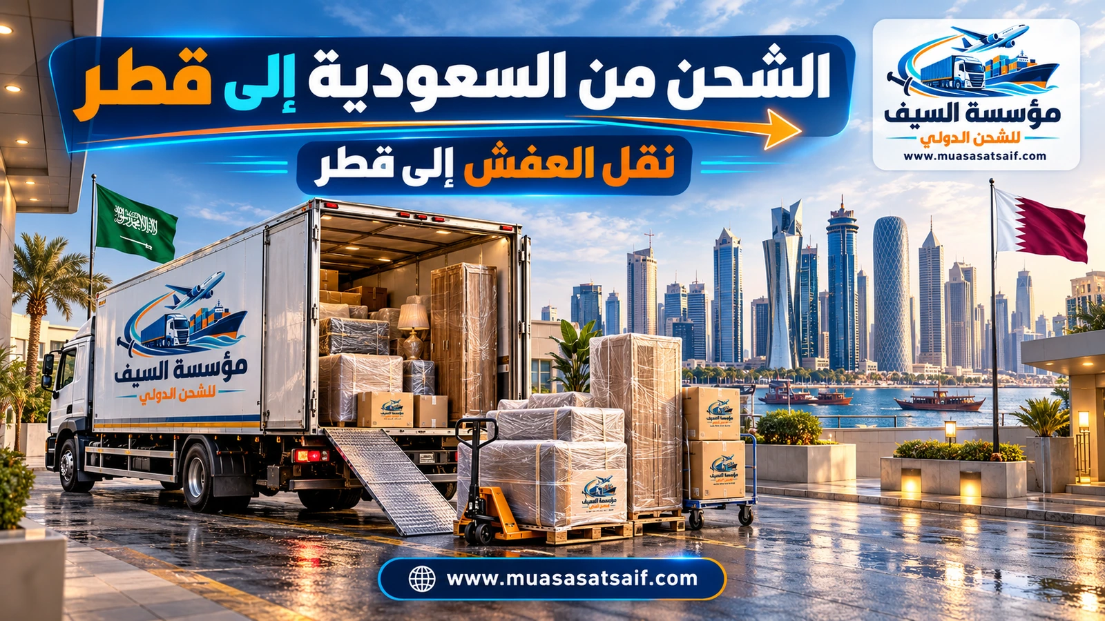 تحميل الأثاث في شاحنة مغلقة من السعودية إلى قطر — مؤسسة السيف