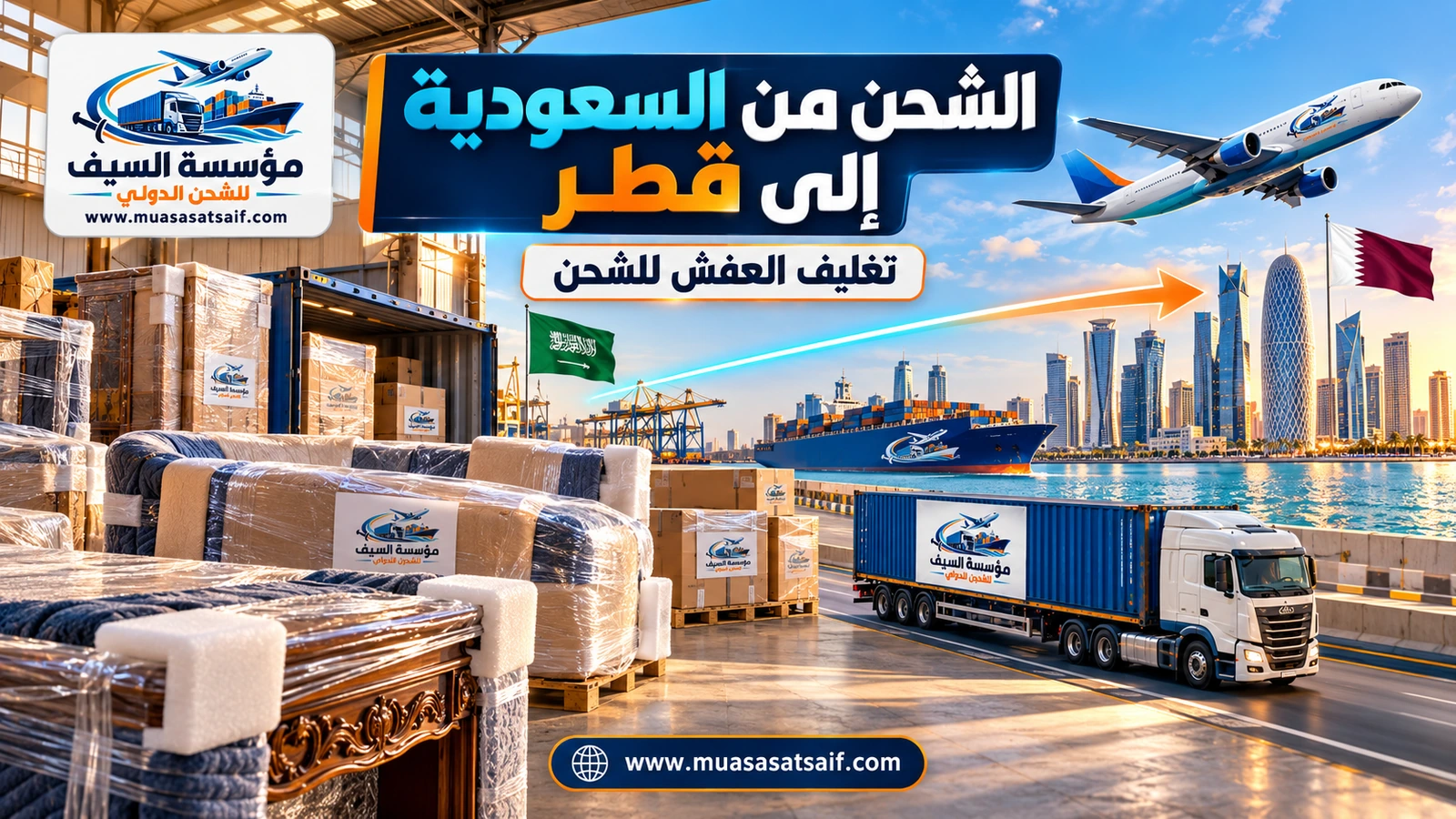 فك وتغليف الأثاث قبل الشحن من السعودية إلى قطر — مؤسسة السيف