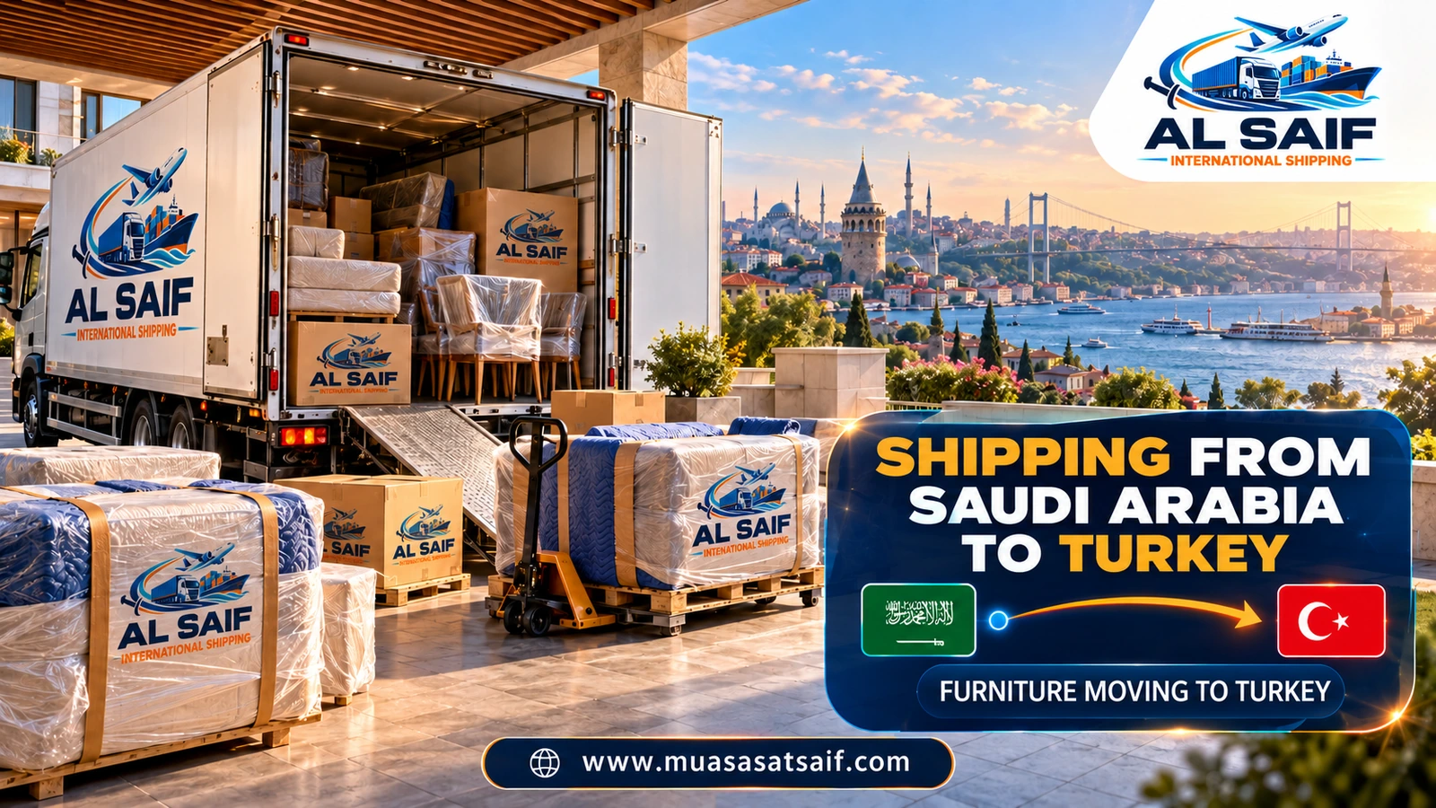 Loading a Saudi home’s furniture into a container bound for Turkey — Al Saif