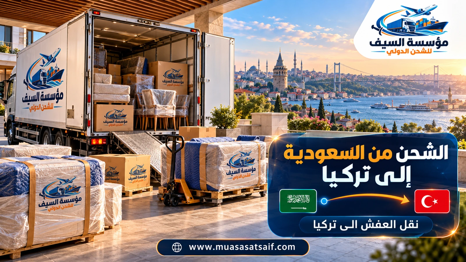 تحميل أثاث منزل من السعودية في حاوية متجهة إلى تركيا — مؤسسة السيف