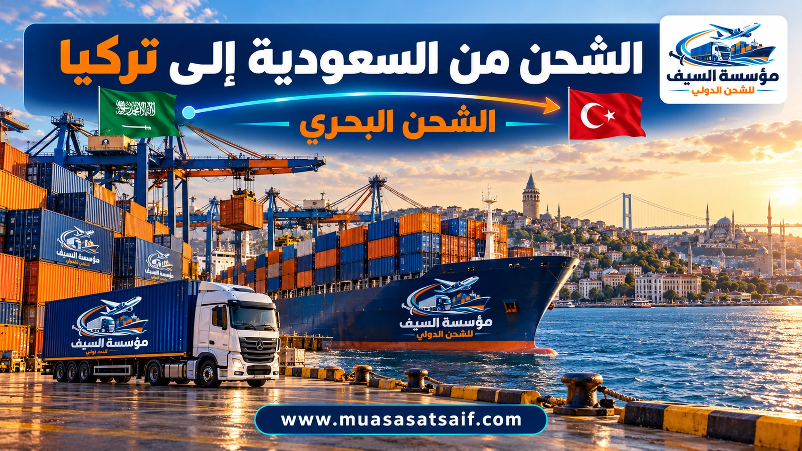 حاوية أثاث وسيارات من ميناء جدة الإسلامي إلى ميناء مرسين وإسطنبول — مؤسسة السيف