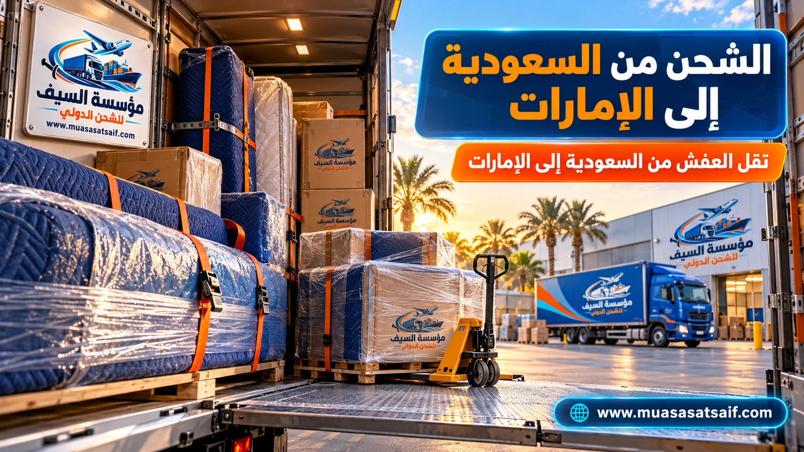نقل العفش من السعودية إلى الإمارات بشاحنات مغلقة — مؤسسة السيف