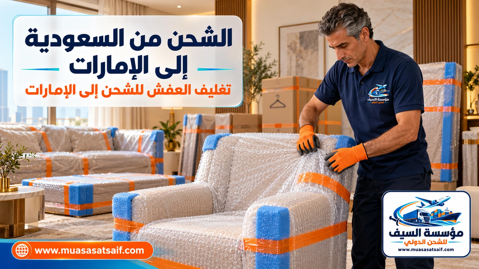 تغليف الأثاث للشحن من السعودية إلى الإمارات — مؤسسة السيف