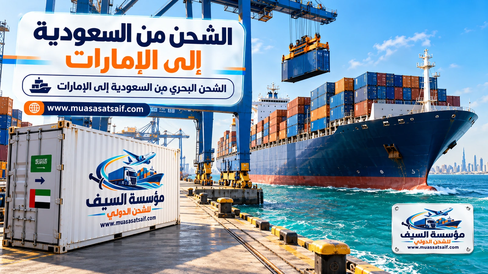 الشحن البحري بالحاويات من السعودية إلى ميناء جبل علي — مؤسسة السيف