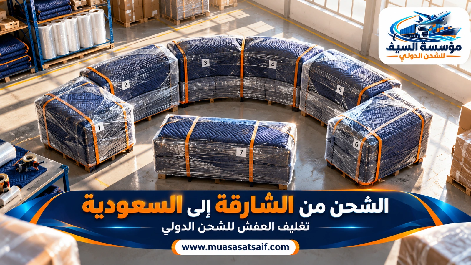 تغليف الأثاث قبل الشحن من الشارقة إلى السعودية — مؤسسة السيف