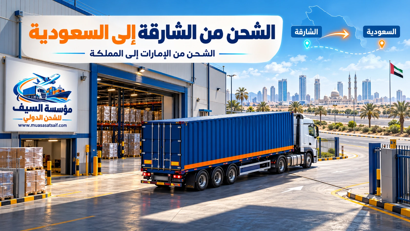 شركة شحن من الشارقة الي السعودية | نقل أثاث المنازل براً وشحن سيارات إلى كل مدن المملكة
