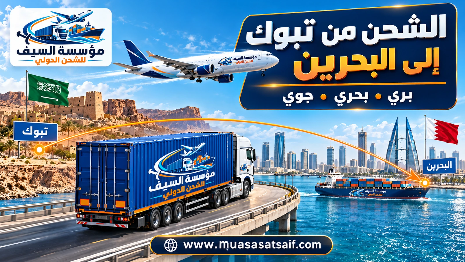 شركة شحن من تبوك الي البحرين | نقل منزلي ونقل بضائع وشحن سيارات إلى كل مدن البحرين