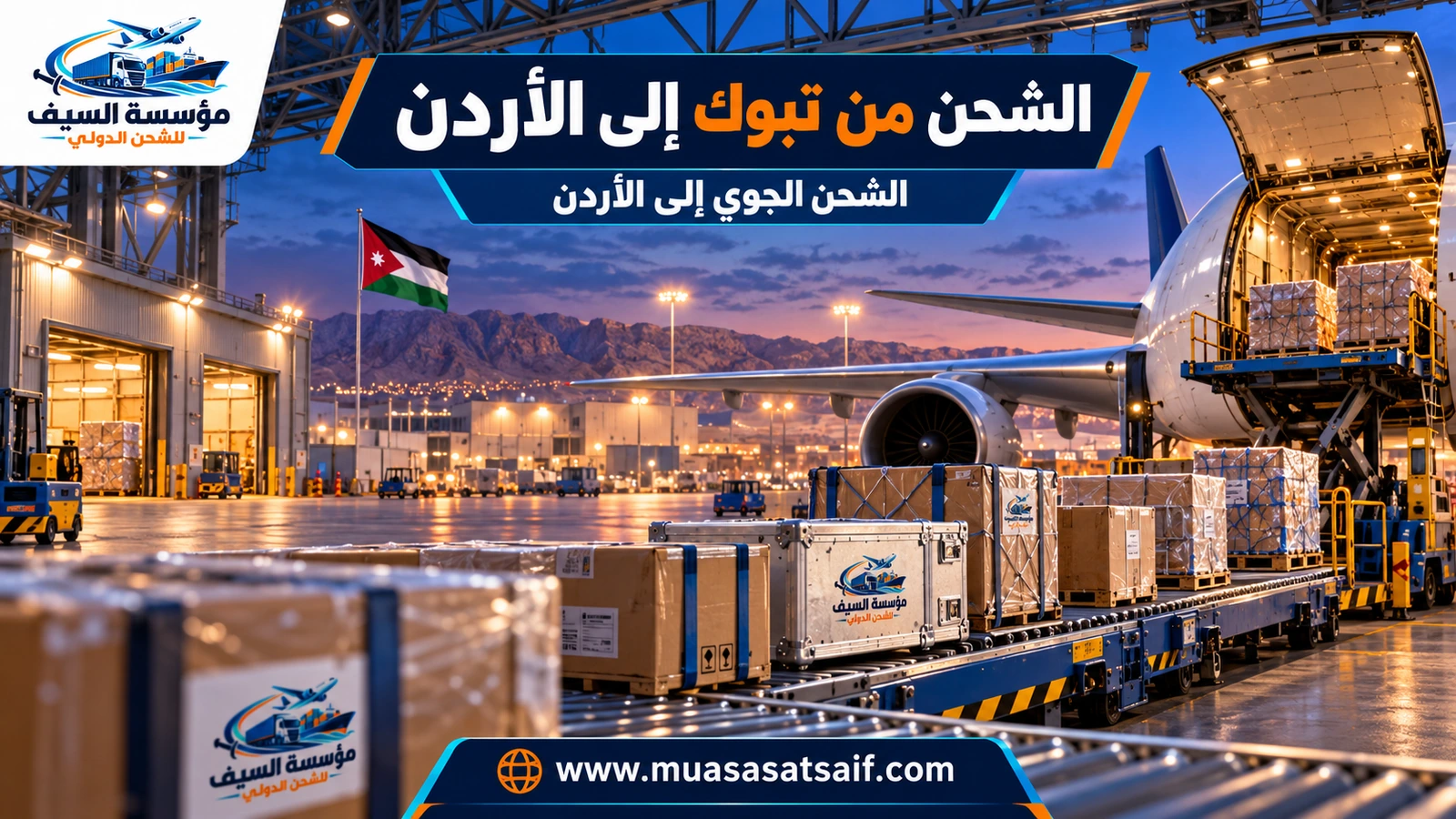 شحن جوي من تبوك إلى مطار الملكة علياء الدولي في عمّان — مؤسسة السيف