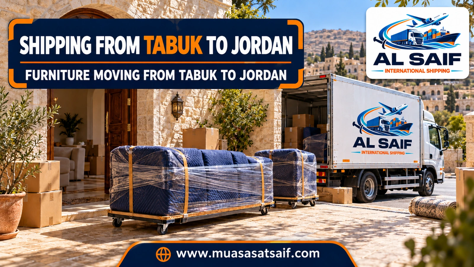 Loading furniture from Tabuk onto a truck bound for Jordan — Al Saif