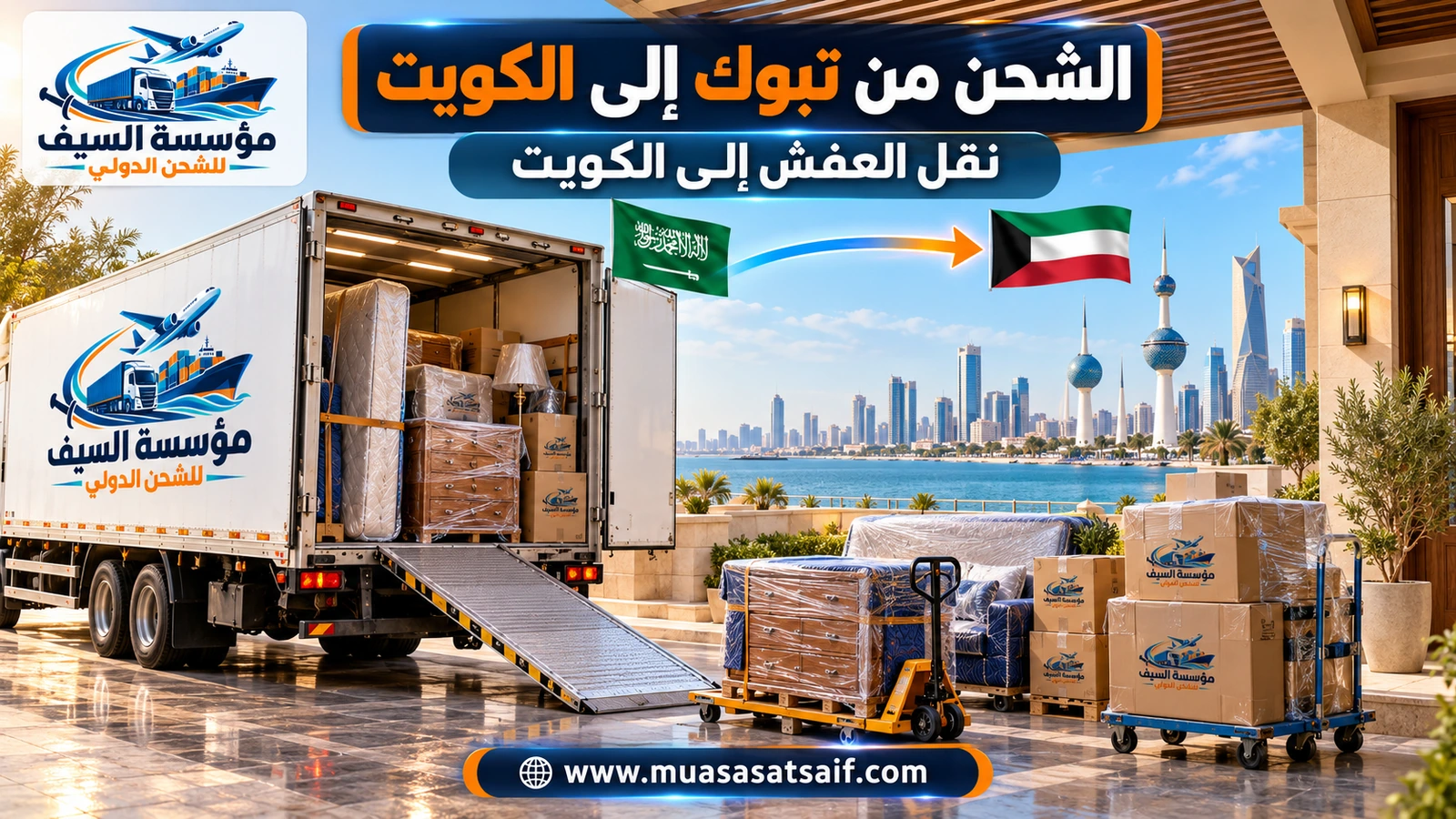 تحميل أثاث من تبوك على شاحنة متجهة إلى الكويت — مؤسسة السيف