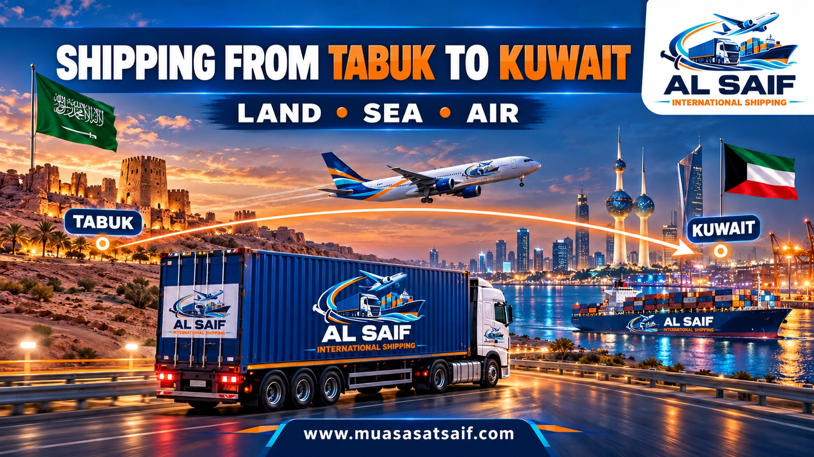 Shipping Company from Tabuk to Kuwait | Home Moving, Cargo & Car Shipping by Road via Hail